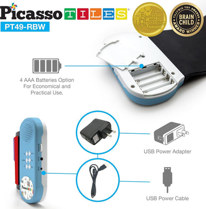 PicassoTiles® PT49 Kid's 49-Key Flexible Roll-Up Educational Electronic Digital Music Piano Keyboard w/Recording Feature, 8 Different Tones, 6 Educational Demo Songs & Build-in Speaker - Rainbow