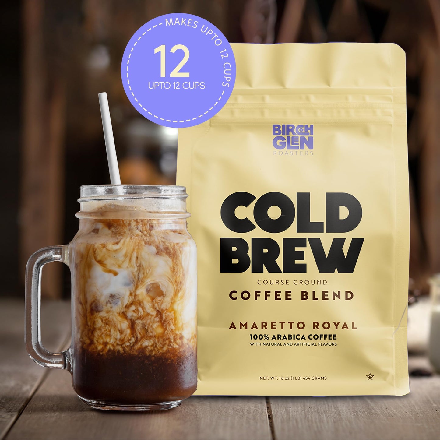 1 lb Medium Roast Cold Brew Coffee, Coarse Ground Coffee, by Birch Glen Roasters, 16 oz Resealable Bag, 100% Arabica