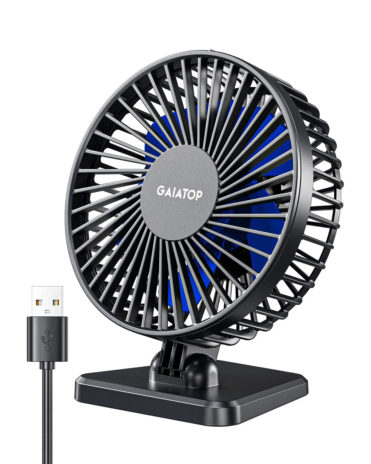 Gaiatop USB Desk Fan, Small But Powerful, Personal Portable Quiet 3 Speeds, Adjustable Mini Table Desktop fan for Cooling Home Office Car Summer Travel Gifts Blue