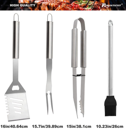 ROMANTICIST 23pcs Must-Have BBQ Grill Accessories Set with Thermometer in Case - Stainless Steel Barbecue Tool Set with 2 Grill Mats for Backyard Outdoor Camping - Father's Day Best Barbecue Gift