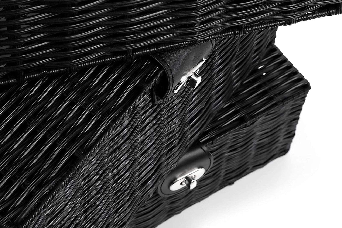 Homepeaz Set of 3 Woven Storage Basket Box Wicker Hamper Stackable Bin with Lid & Lock, Built-in Carry Handles, Organizer for Nursery, Baby Closet, Diaper, Toys, Home, Office, Laundry, DVD (Black)