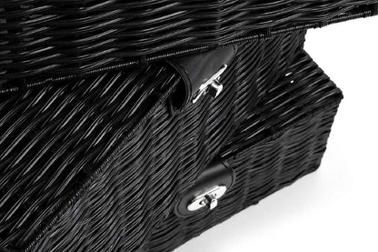 Homepeaz Set of 3 Woven Storage Basket Box Wicker Hamper Stackable Bin with Lid & Lock, Built-in Carry Handles, Organizer for Nursery, Baby Closet, Diaper, Toys, Home, Office, Laundry, DVD (Black)