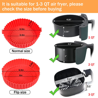 2 Pack Air Fryer Silicone Liners Basket Round, Apply to 1-3.5 QT Airfryer, Air Fryer Silicone Pot Bowl, Reusable Baking Tray Cooking Oven Accessories (Top 6.5in / Bottom 5.5in)