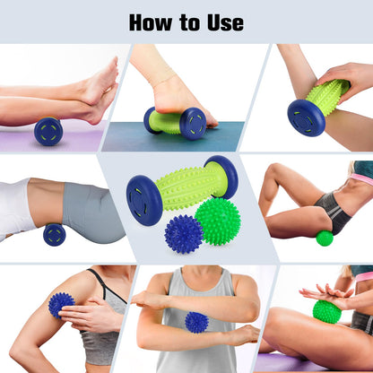 Foot Ball Roller Massager for Plantar Fasciitis,Foot Massager Roller Set,Massage Balls and Foot Roller for Plantar Fasciitis Relief | Trigger Point Therapy(1 Foot Massage Roller+2 Spiky Massage Balls)