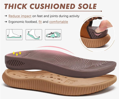 KuaiLu Walking Orthopedic Sandals Womens Comfortable Arch Support Hiking Sandles Plantar Fasciitis Athletic Sport Recovery Cushion Summer Travel Outdoor Open Toe Water Sandals Brown Khaki Size 11