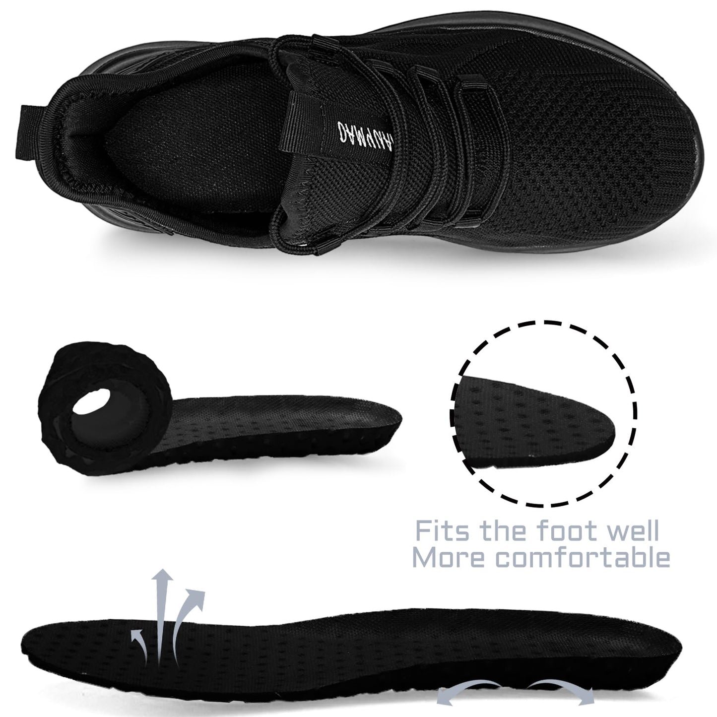 Mens Running Shoes Tennis Sneakers Walking Slip on Gym Black Workout Athletic Breathable Jogging Sport Casual Shoe Size 8.5