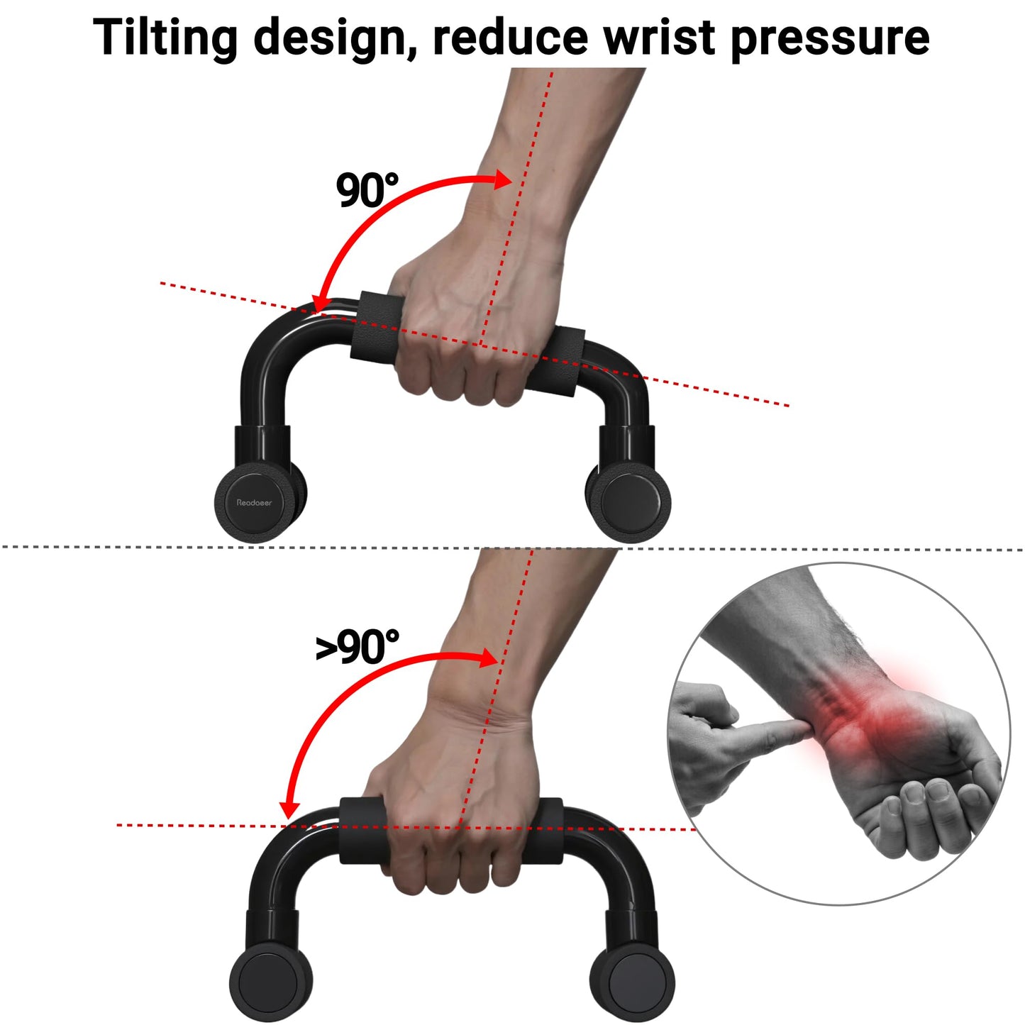 Readaeer Push Up Bars Gym Exercise Equipment Fitness 1 Pair Pushup Handles with Cushioned Foam Grip and Non-Slip Sturdy Structure Push Up Bars for Men & Women (Black)