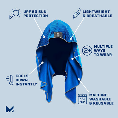 MISSION Cooling Hoodie Towel, Mission Blue - Soft, Durable Microfiber - Cools Up to 2 Hours - UPF 50 Sun Protection - Machine Washable