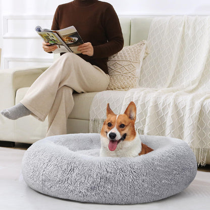 JOLLYVOGUE Dog & Cat Bed, Calming Anti-Anxiety Pet Bed for Small Dogs, Fluffy Donut Cushion for Small and Medium Pets (20")