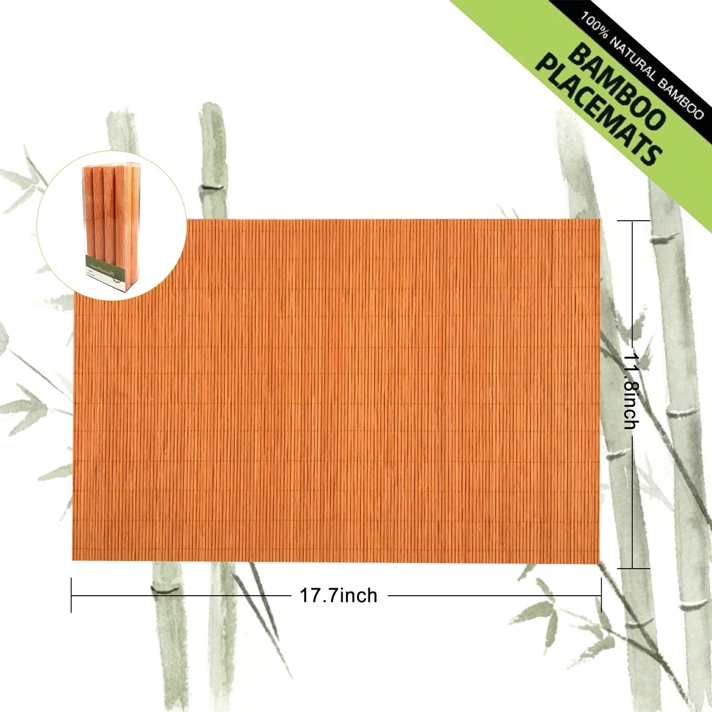 ANDSTAR Non-Slip Waterproof Placemats Set of 6 - Reusable Wipeable Table Mats for Dining Table, Kitchen, Outdoor Picnic, 12x18 Inch PVC Backed Heat Resistant Place Mats Dishwasher Safe（Orange）