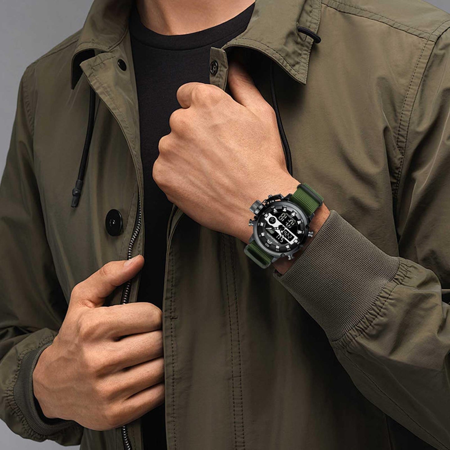 MEGALITH Mens Watches with Nylon Waterproof Digital Military Sport Tactical Multifunction Heavy Duty Led Black Watch for Men, Alarm Stopwatch