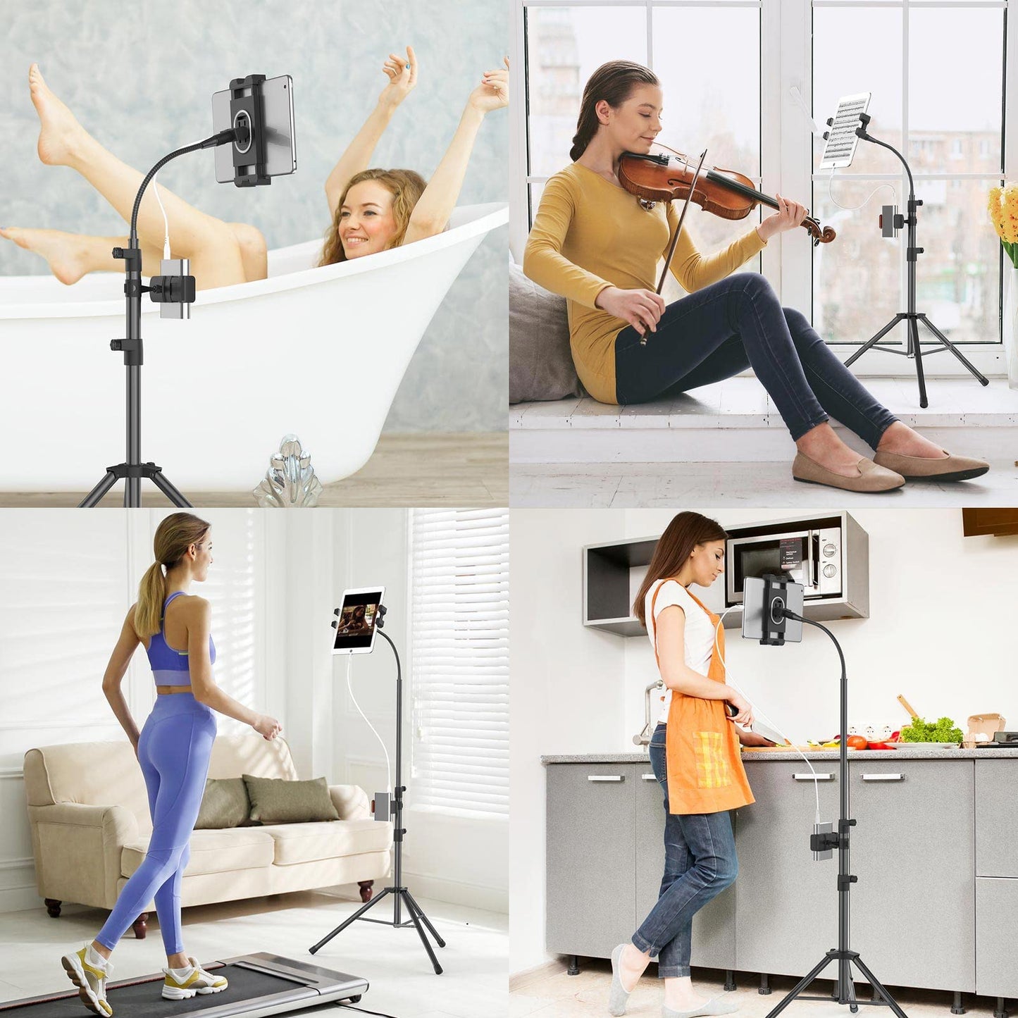 LIUGAST Tripod Stand for Ipad,Gooseneck 65-inch Floor Stand for Tablet,Floor Stand for iPad Tripod with 360° Rotating Mount for Mini, Air, Pro and All 4.7-11.9 Inch Tablet and Phone