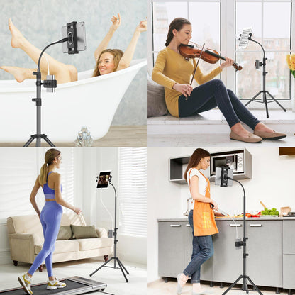 LIUGAST Tripod Stand for Ipad,Gooseneck 65-inch Floor Stand for Tablet,Floor Stand for iPad Tripod with 360° Rotating Mount for Mini, Air, Pro and All 4.7-11.9 Inch Tablet and Phone