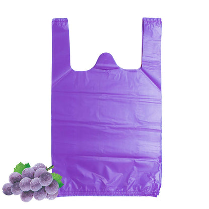 LazyMe T-Shirt Carry-Out Bags Plastic Grocery Bags with Handles Shopping Bags in Bulk Restaurant Bags, Standard Supermarket Size,12 x 20 inch (Purple 100 Pcs)