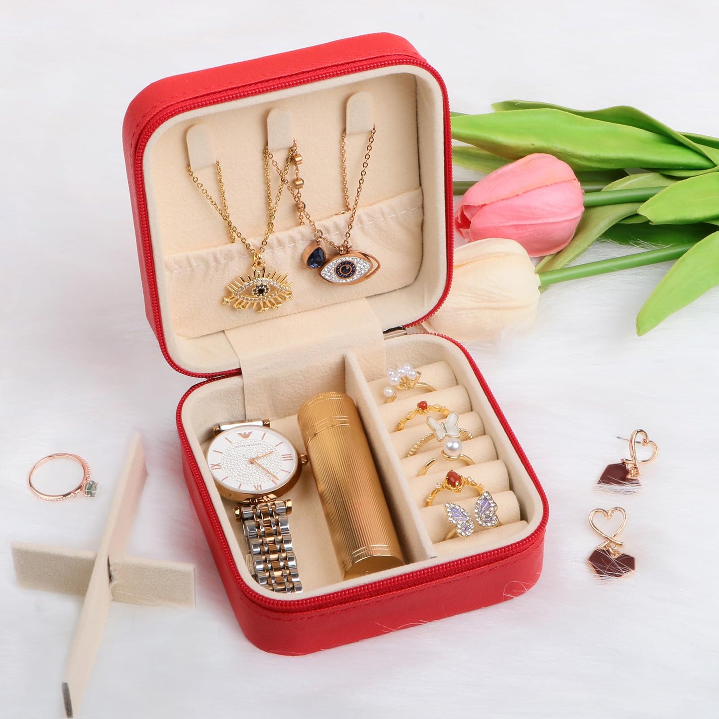 17Dec Small Travel Jewelry Case Organizer,Mini Travel Essentials for Women,Bridesmaid Gifts Birthday Gifts for Women,Small Jewelry Box for Girls 8-12