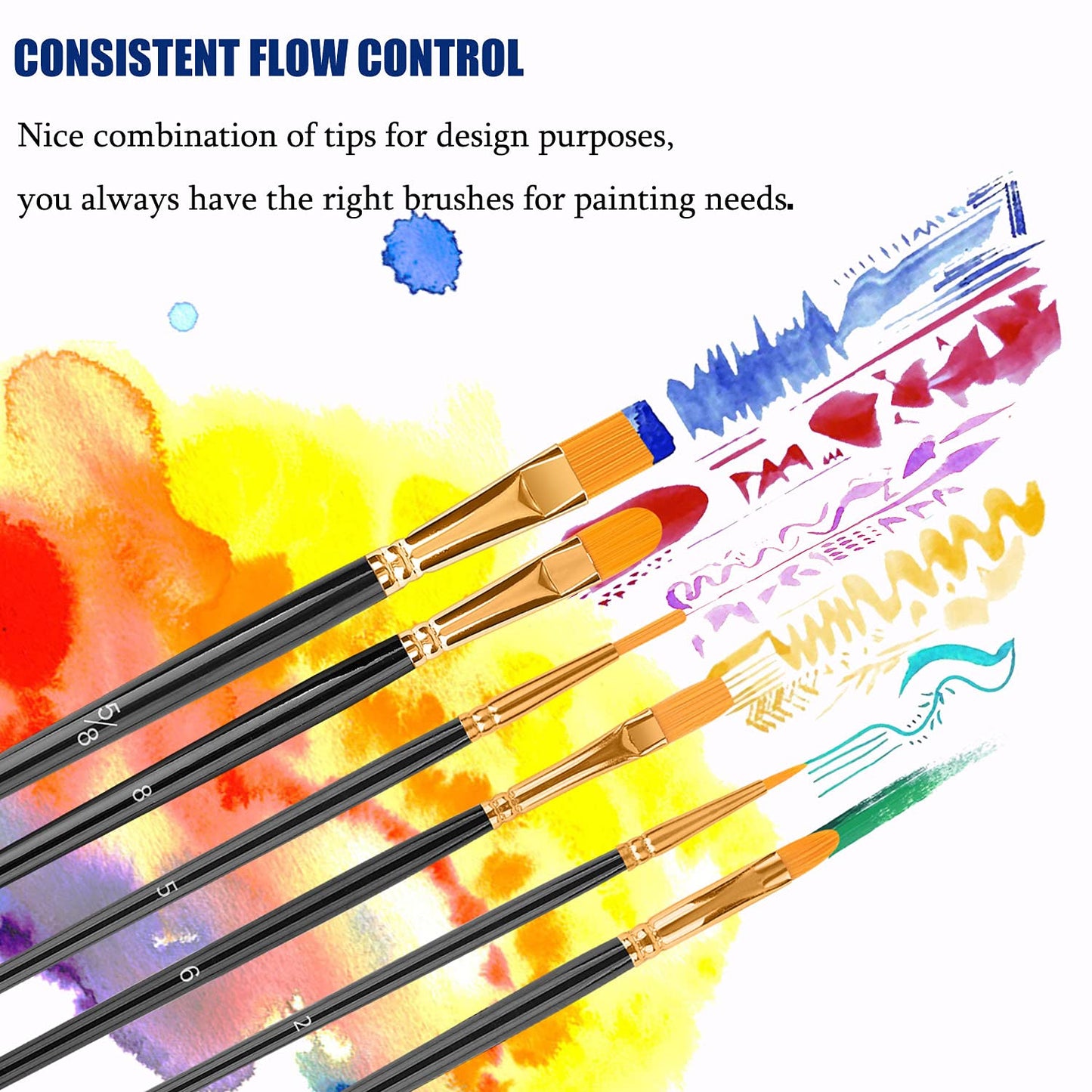 Paint Brushes Set, 20 Pcs Paint Brushes for Acrylic Painting, Oil Watercolor Acrylic Paint Brush, Artist Paintbrushes for Face Rock Canvas, Kids Adult Drawing Arts Crafts Supplies, Pure Black