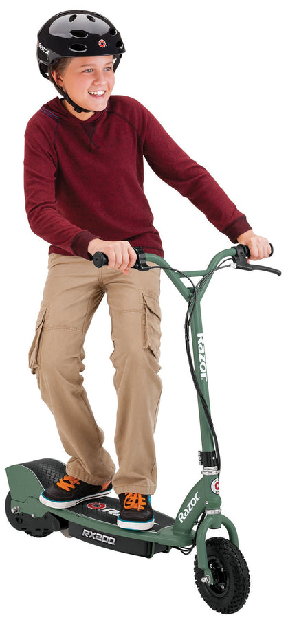 Razor RX200 Electric Off-Road Scooter for Teens Ages 13+, 154 lb Max Weight, Green – Up to 12 Mph, 40-Min Ride Time, Twist-Grip Throttle, Heavy-Duty Alloy Wheels with 60 PSI Offroad Tires
