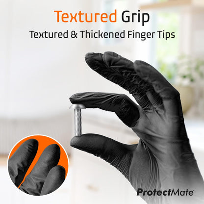 Protectmate 5 Mil Black Nitrile Gloves for Food Prep - Textured Food Prep Gloves - Food Handling Gloves Disposable Latex Free Gloves for Cooking, Catering, Food Service - X-Large (Box of 100)
