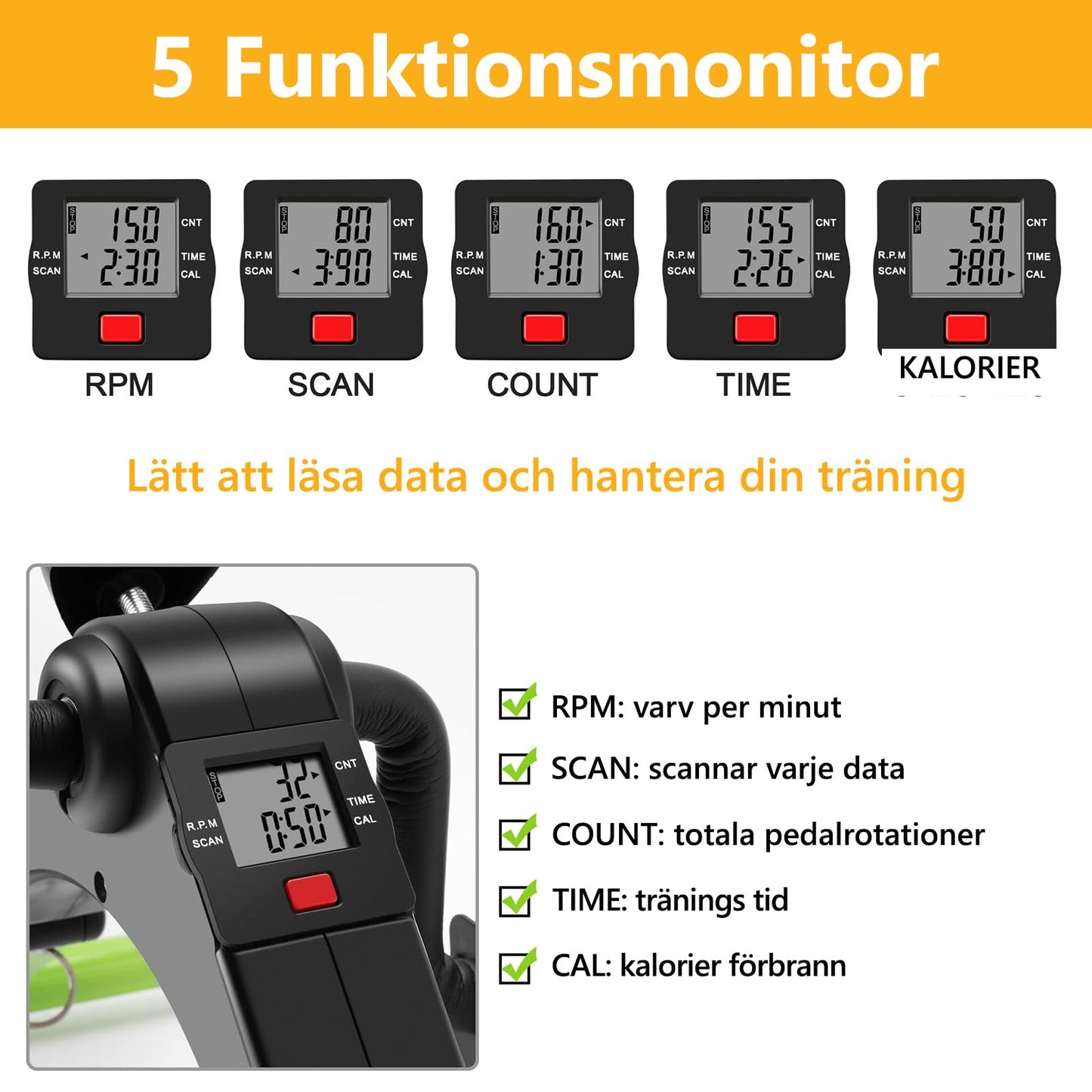 Pedal Exerciser Desk Exercise Bike Leg and Arm Bike with LCD Monitor Foldable (black/green)