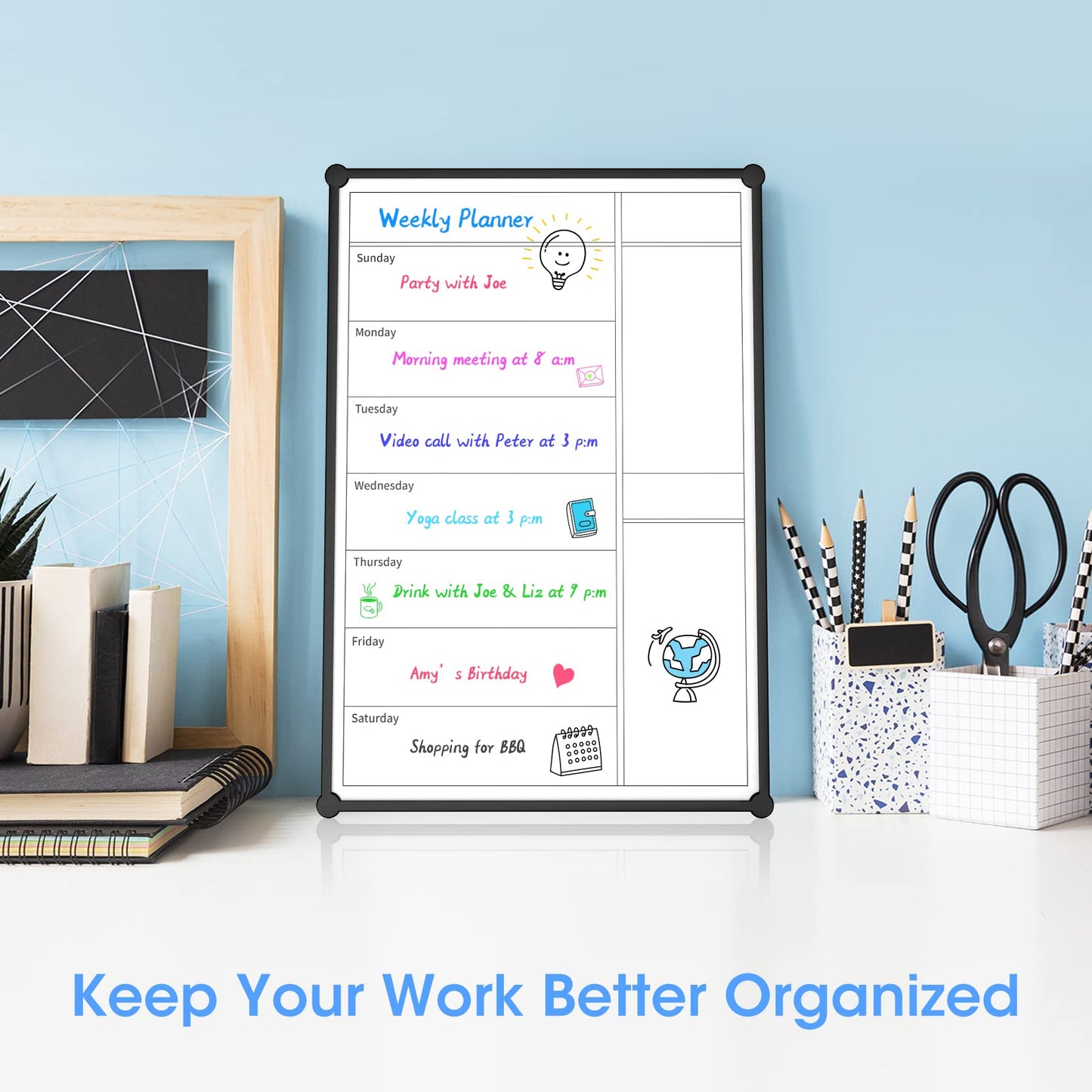 Magnetic Weekly Calendar for Fridge,12×8” , Doubleside, Grocery List, Kitchen Menu Planner Board for Fridge/Locker, 4 Marker