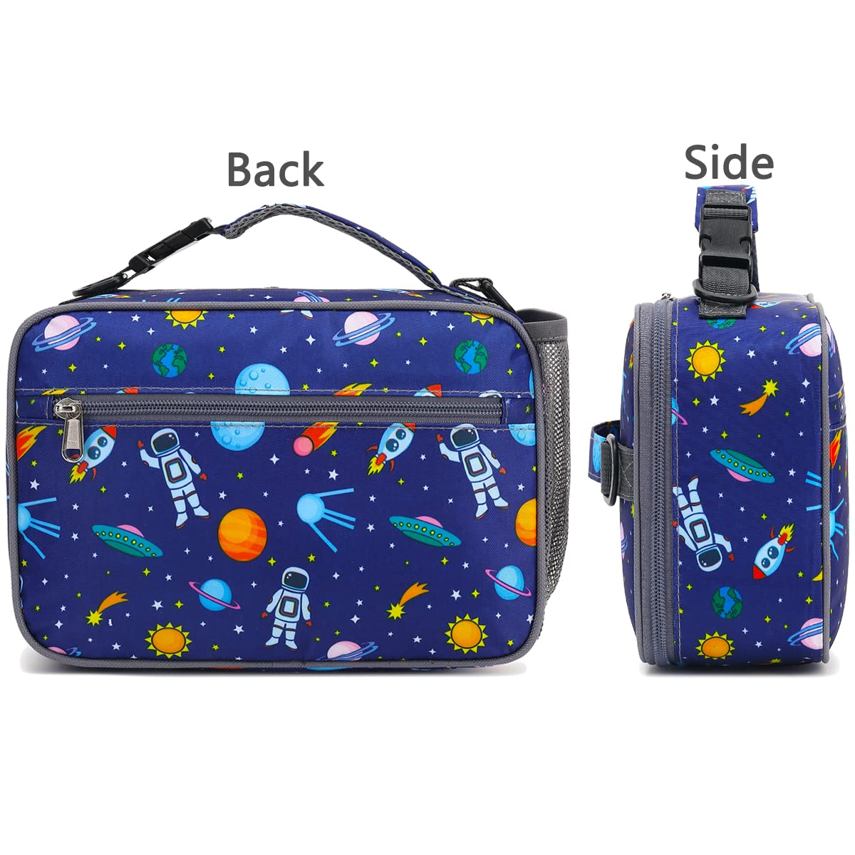 FlowFly Kids Lunch Bag, Durable Insulated School Lunch Box with Shoulder Strap and Bottle Holder, Water-resistant Thermal Small Lunch Cooler Tote for Teen Boys & Girls,Astronaut