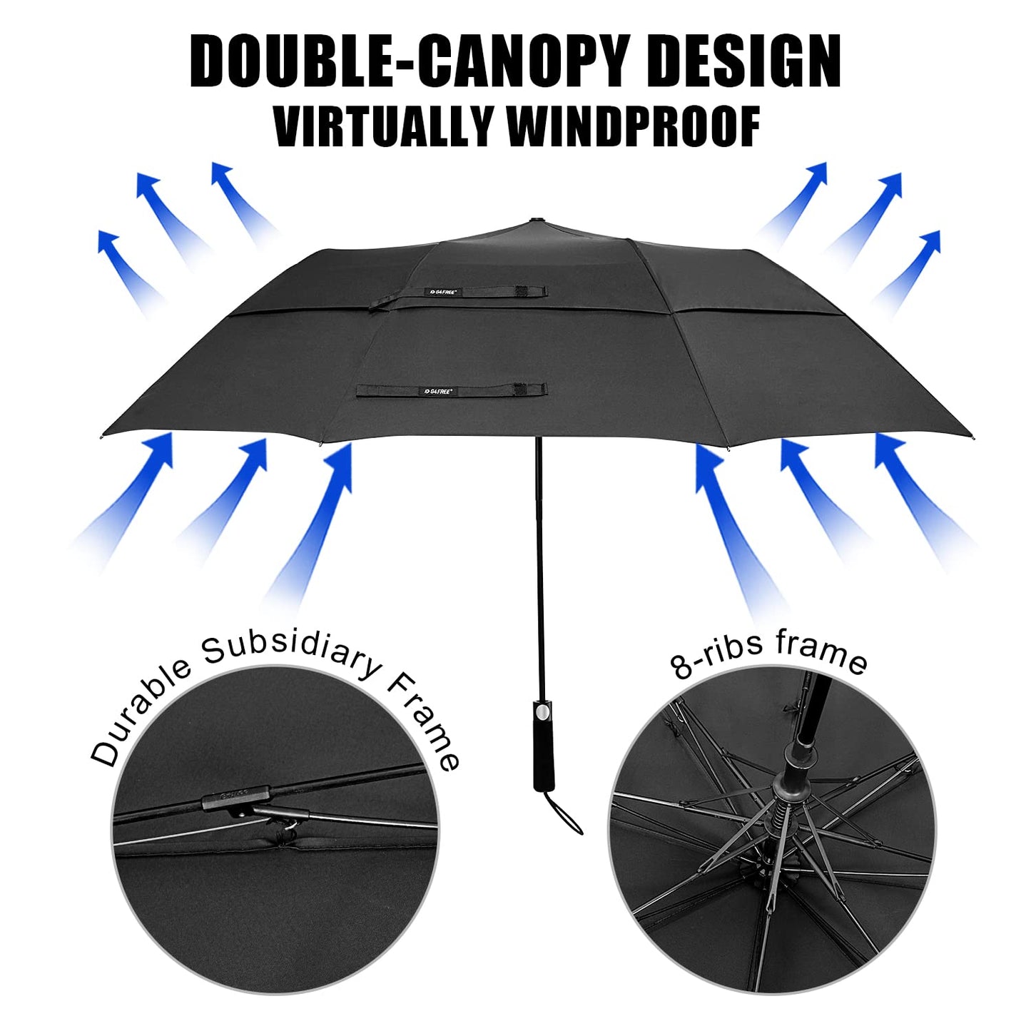 G4Free 62 Inch Portable Golf Umbrella Large Oversize Double Canopy Vented Windproof Waterproof Automatic Open Stick Umbrellas for Men Women(Black)