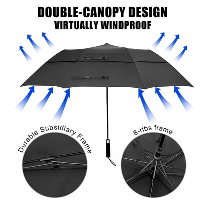 G4Free 62 Inch Portable Golf Umbrella Large Oversize Double Canopy Vented Windproof Waterproof Automatic Open Stick Umbrellas for Men Women(Black)