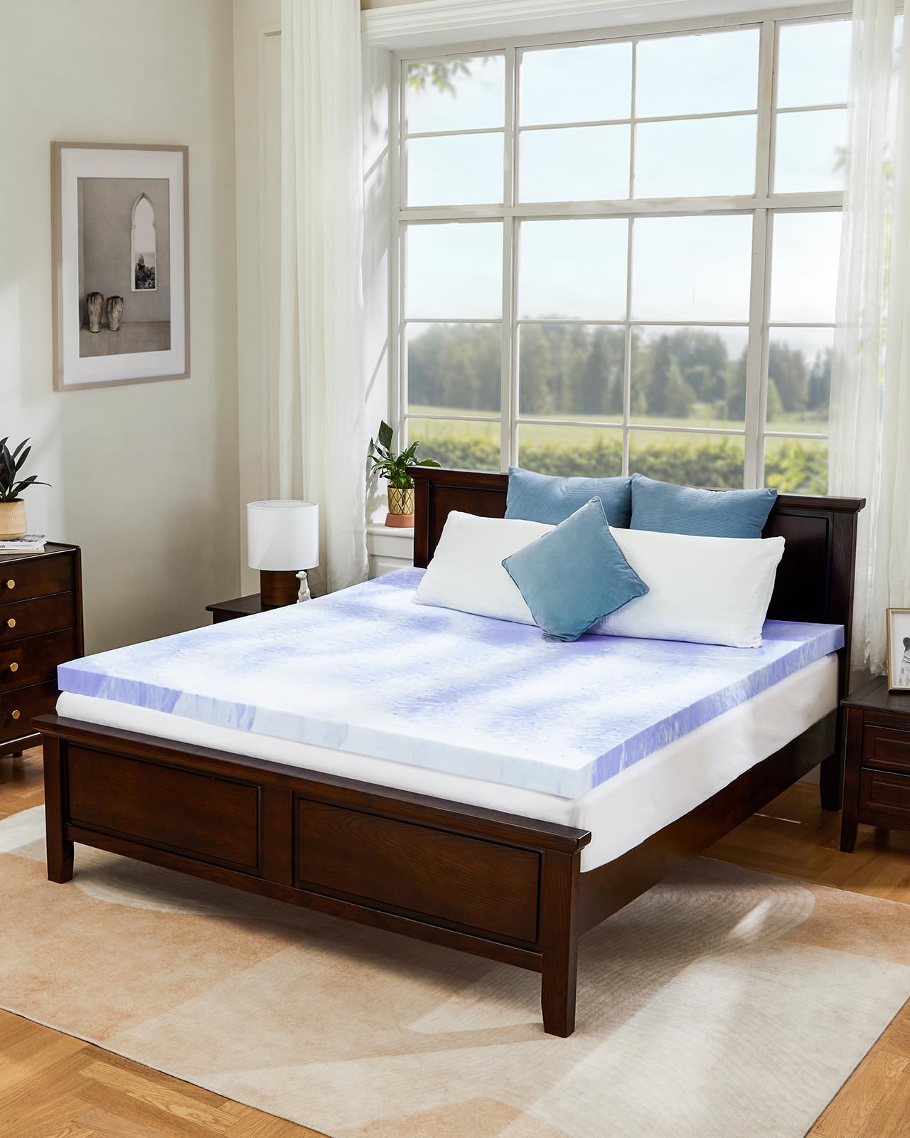 PERLECARE 3 Inch Queen Memory Foam Mattress Topper for Pressure Relief, Cooling Gel Infusion, CertiPUR-US Certified Purple, PCMTQ34PU-US