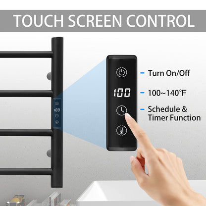 KEG Smart WiFi Towel Warmer Wall Mounted with Built-in Timer and Temperature Adjust Control, 4 Bars Electric Stainless Steel Heated Towel Racks for Bathroom Matte Black