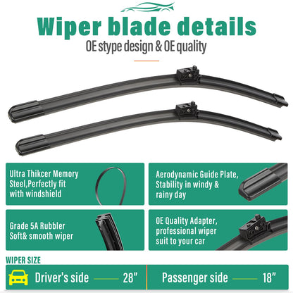 28" 18" 16" Windshield Wiper Blades Replacement for Mercedes Benz Metris 2016 2017 2018 2019 2020 2021 2022 2023 Premium All Weather Front Rear Wipers Set - OEM Quality (Pack of 3)