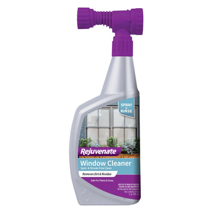 Rejuvenate High Performance Outdoor Window Spray and Rinse Cleaner with Hose End Adapter Instantly Removes Grime and Dirt Streak-Free Shine (32 oz)
