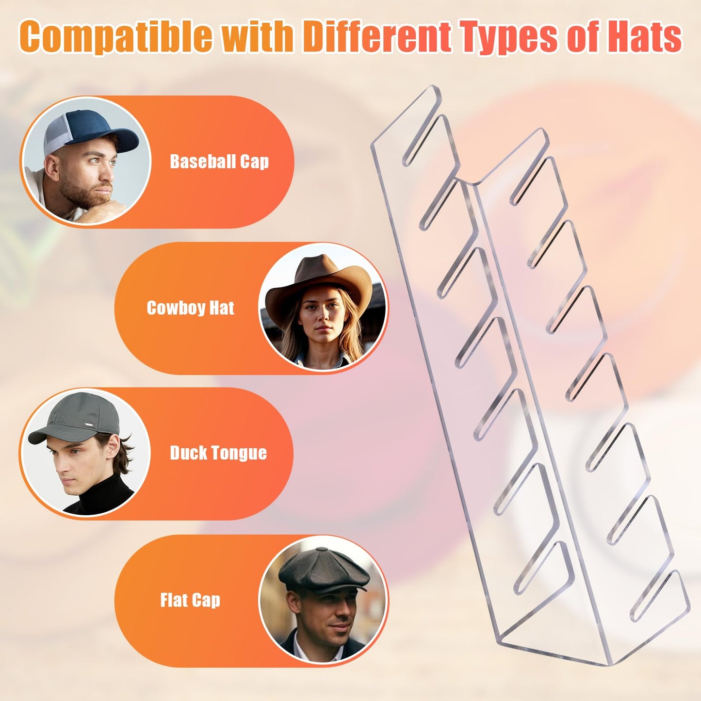 Hat Stand for Baseball Caps, 2 Pack No Install Acrylic Hat Organizer for 14 Baseball Caps Storage Organizer, Hat Racks Hat Holder Display and Organization for Closet, Bedroom, Dresser (Clear-2Pack)