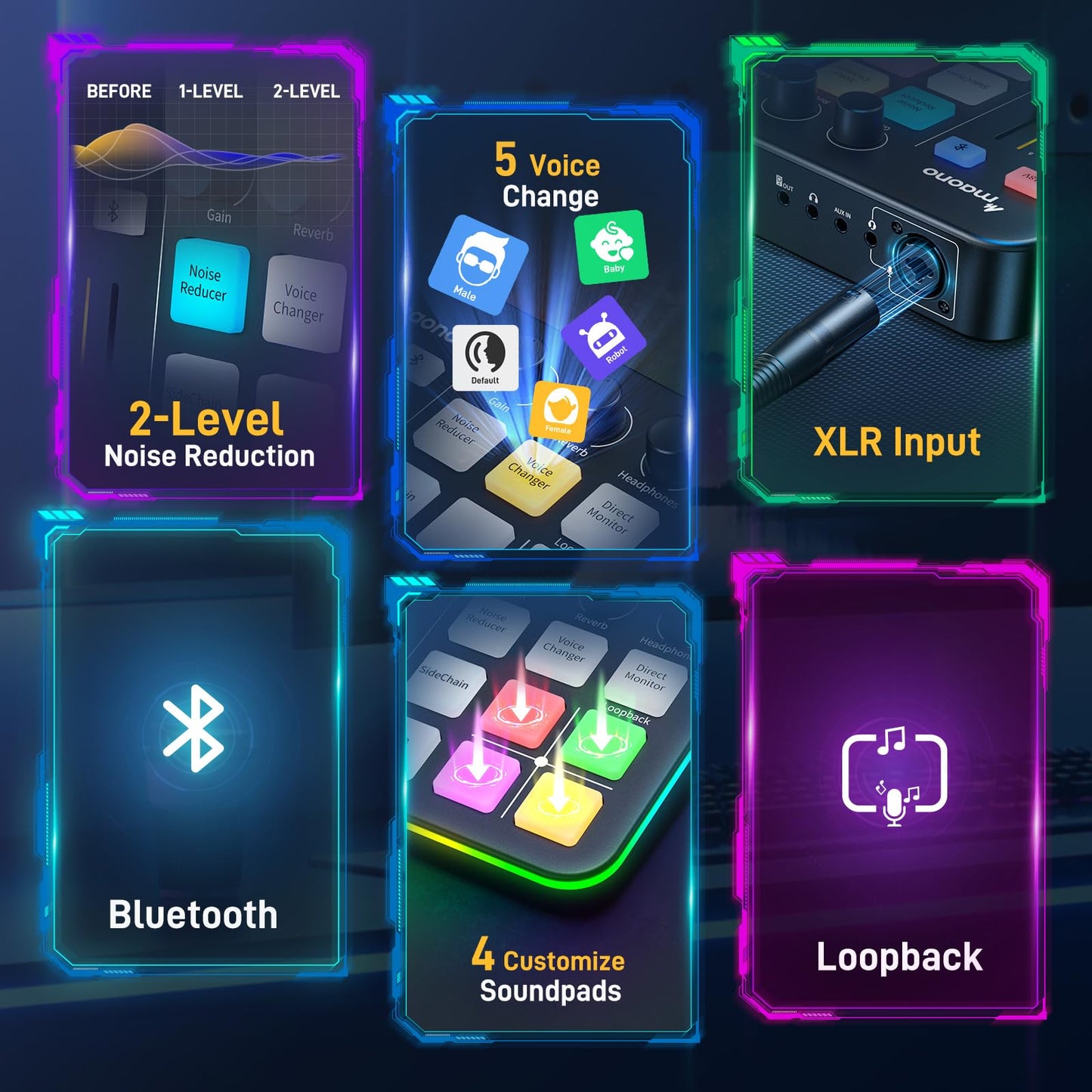 MAONO Gaming Audio Mixer, Audio Interface with Pro-preamp, RGB, Bluetooth, 48V Phantom Power for Live Streaming, Podcasting, Content Create, Gaming MaonoCaster G1 NEO (Not for USB Mic)