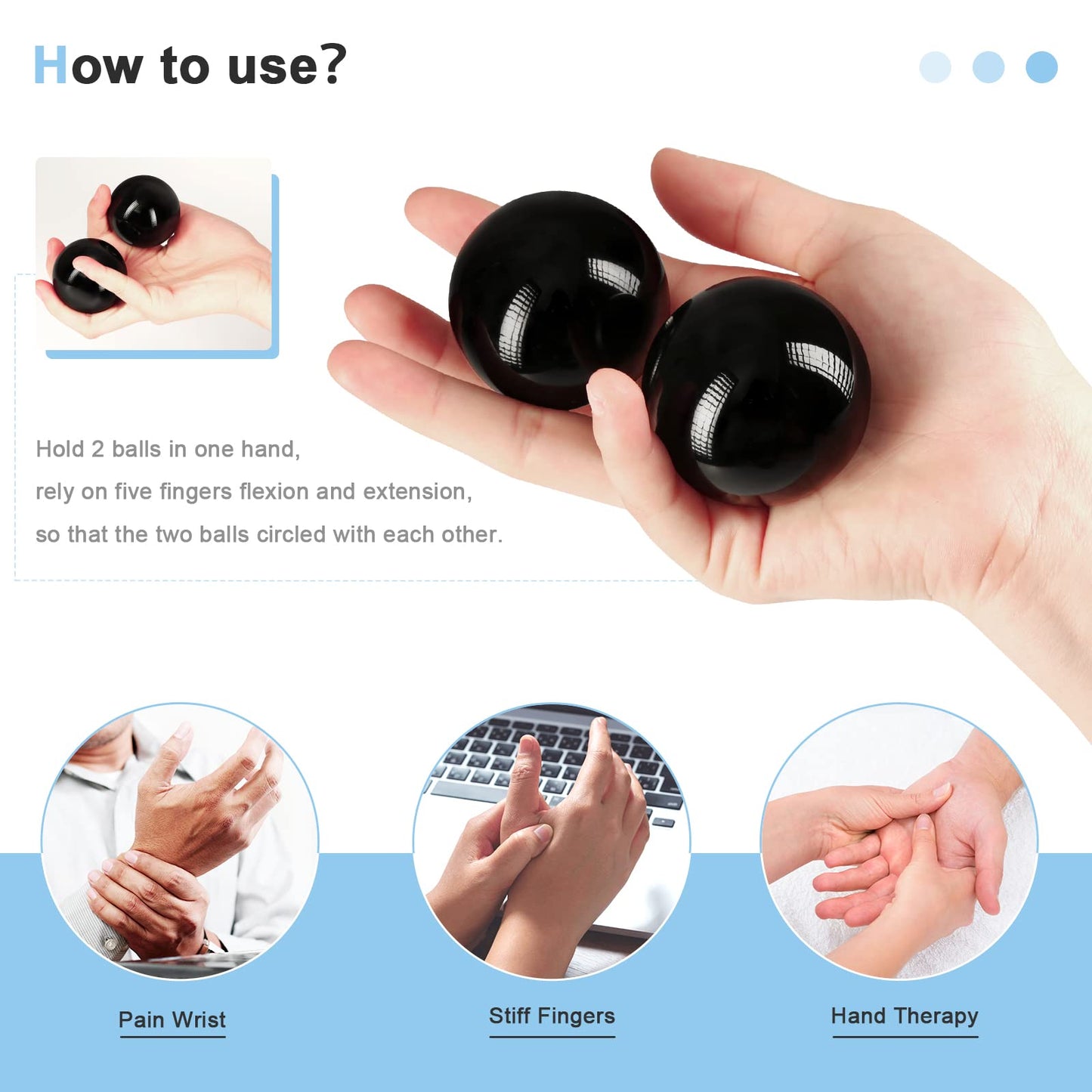 Learay 2PCS Black Obsidian Baoding Balls, Chinese Health Exercise Massage Balls with Carry Pouch for Stress Relief Hand Exercise Balls (Black/1.57 inch)