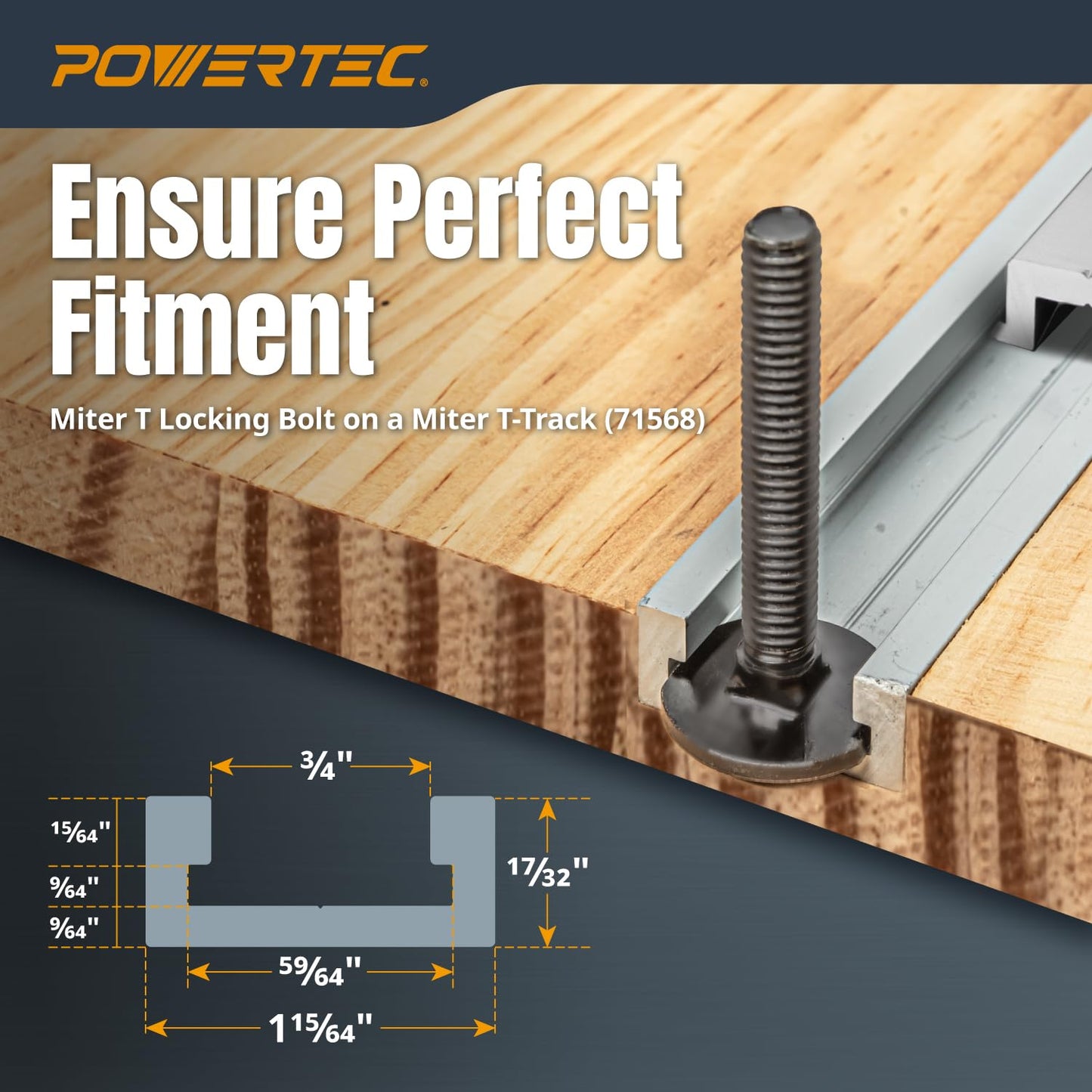 POWERTEC 48" Miter T Track for Router Table, Works With Table Saw Sled, Miter Gauge, Featherboard, Miter Bar, and other T Track Accessories for woodworking, 2PK (71167-P2)
