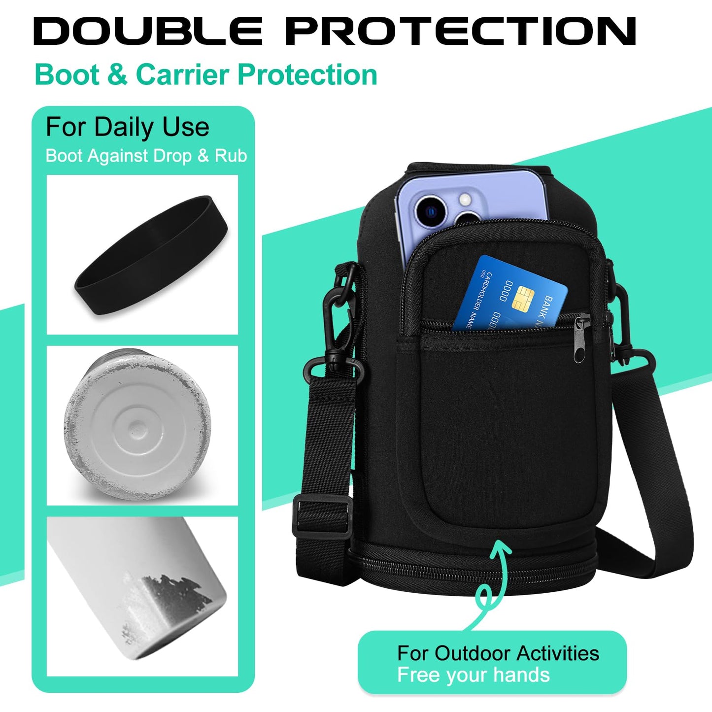 64oz Insulated Water Bottle with Straw & Auto Spout Lid - (Cold 48H & Hot 24H) Half Gallon Stainless Steel Water Jug with Paracord Handle, Metal Tactical Military Water Flask with Carrier Strap Bag