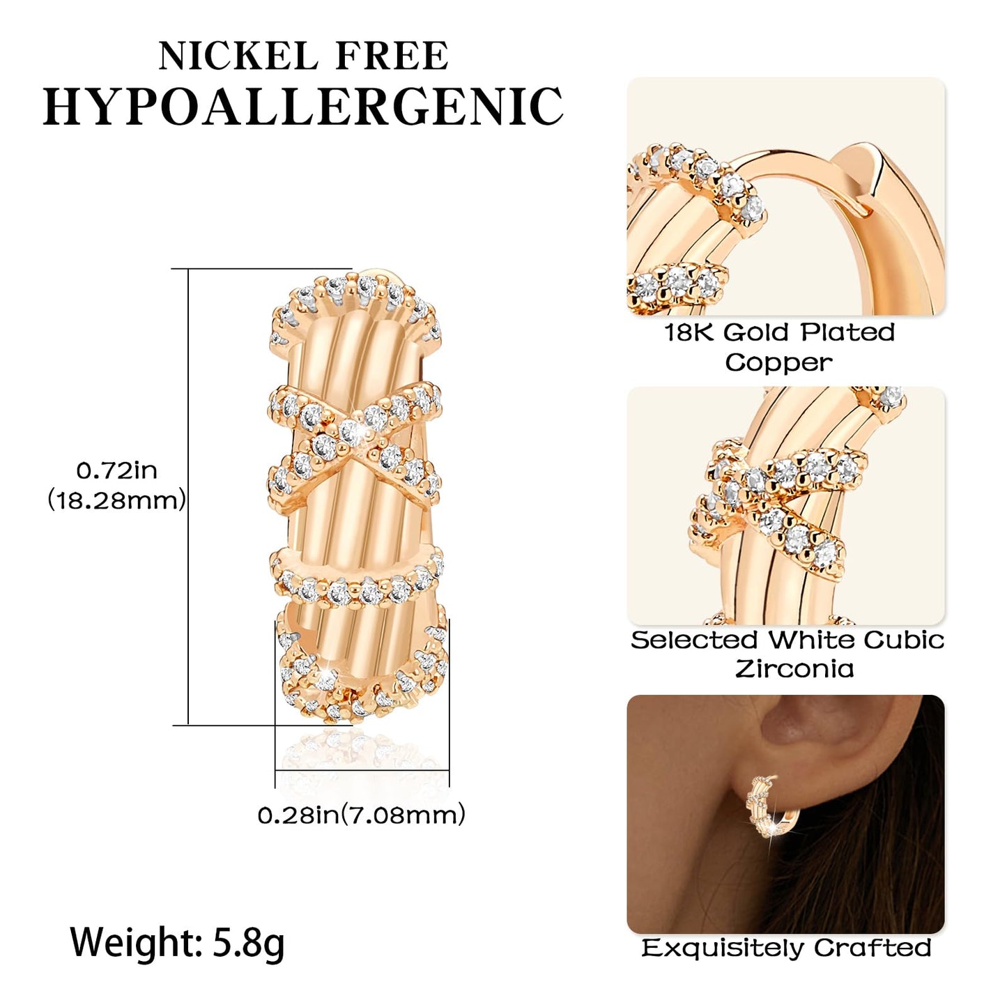 18K Crystal Heart Hoop Earrings for Women with Locket Design, White Crystal Cubic Zirconia Dangling Earrings Fine Jewelry Gifts for Her