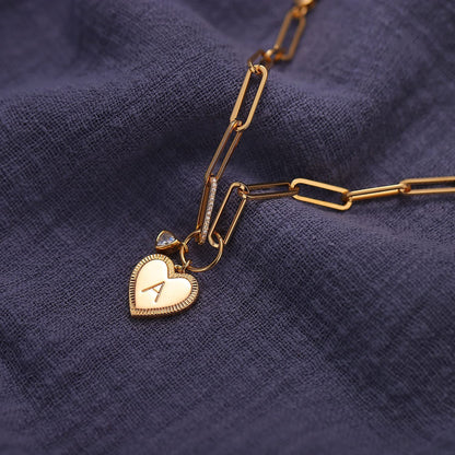 Gold Charm Initial Bracelets for Women, 14K Gold Plated Dainty Heart Bracelet for Women, Best Friend Sister Paperclip Chain Love Bracelet, Pulseras de Mujer