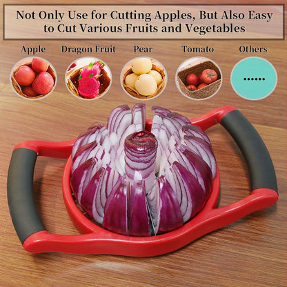 Newness 5.12 Inch Extra Large Apple Slicer, 16-Slices Heavy Duty Apple Cutter, Durable Apple Corer, Stainless Steel Apple Slicer and Corer - for Apple, Potato, Onion and More, Red