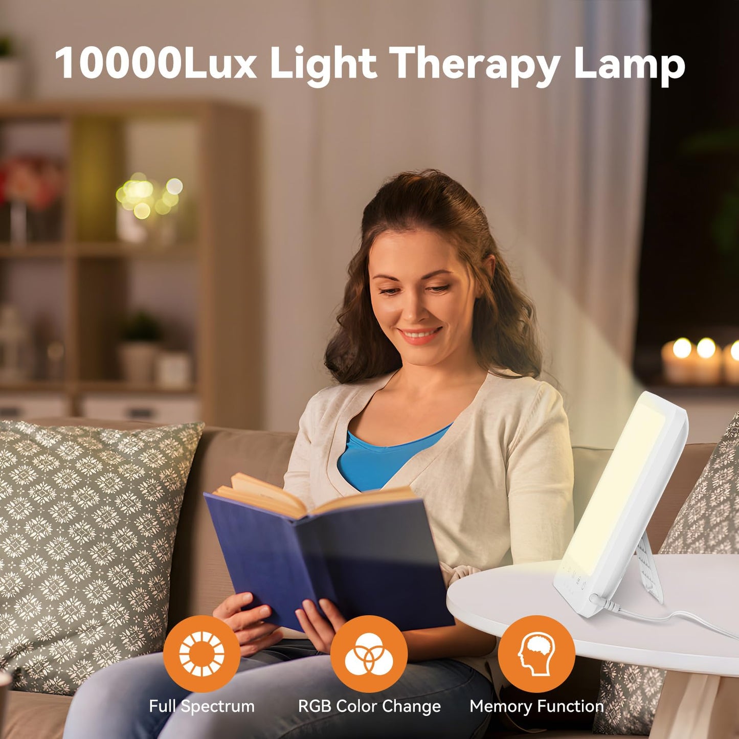 LASTAR Light Therapy Lamp, 10000 Lux Sun Therapy Light with 4 Color Temperature & 11 Colored Lights, Portable Sunlight Lamp with Adjustable Brightness/Timer/Memory