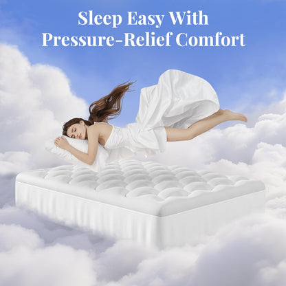 OhGeni Cooling 4 inch Dual Layer Queen Mattress Topper, 2 inch Gel Memory Foam, 2 inch Down Alternative Pillow Top Pad, Mattresses Cover for Bed, Medium Support, Fits 6”-19” Deep Pocket