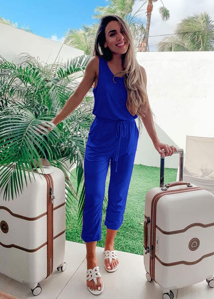 PRETTYGARDEN Women's Two Piece Outfit Sets Casual Summer Sleeveless Crewneck Tops and Sweatpants Active Tracksuit Lounge Wear (Blue,XX-Large)