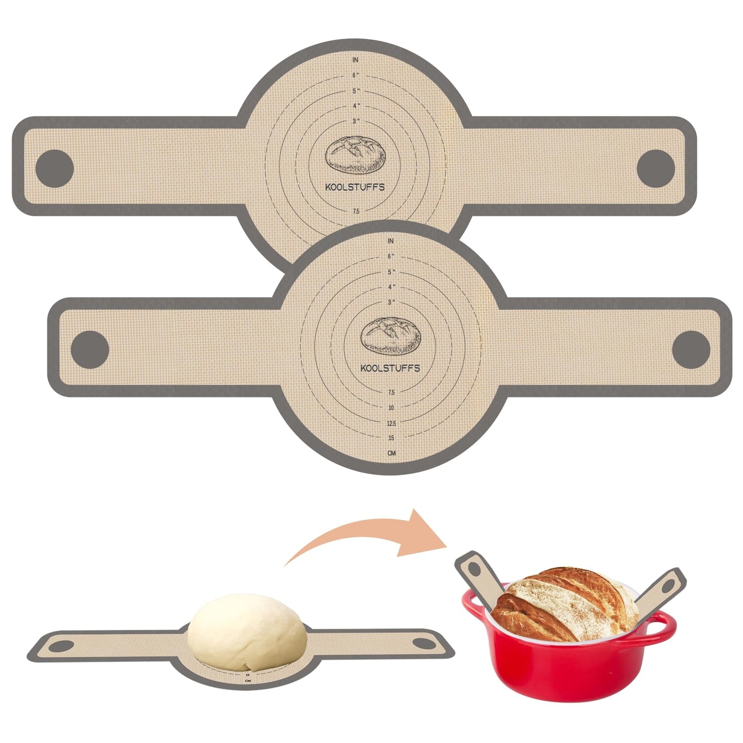 Koolstuffs Silicone Bread Sling for Dutch Oven, 2 PCS Non-Stick & Easy Clean Reusable Silicone Bread Baking Mats with Long Handles, Easy to Transfer Sourdough Bread