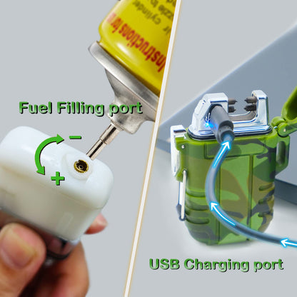 2 Pack Waterproof Lighter Outdoor Windproof Torch Lighters Dual Arc Butane Electric Lighters USB Rechargeable Lighters Flameless Plasma Lighter Camping Hiking Adventure Survival Tactical Gear