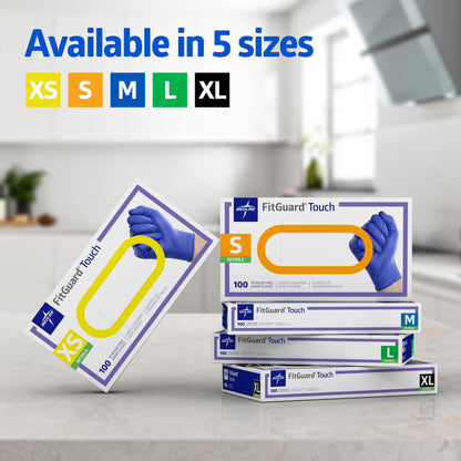 Medline FitGuard Touch Nitrile Exam Gloves, 100 Count, X-Small, Powder Free, Disposable, Not Made with Natural Rubber Latex, Excellent Sense of Touch for Medical Tasks, Durable for Household Chores