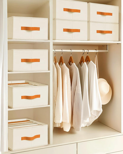 Homsorout Clothes Organizers and Storage - 4/5/7 Grids Fabric Jeans Organizer with Handles, Foldable Closet Organizers Dividers, Wardrobe organizer for Pant, Sweater, T-shirt, Scarf, 6 Pack, Beige