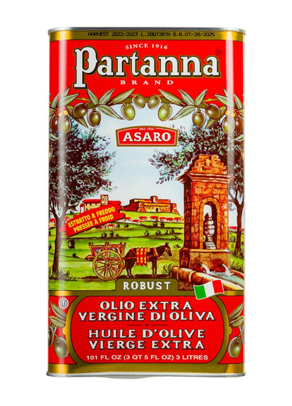 Partanna Robust Extra Virgin Olive Oil - Premium Castelvetrano Oil - Harvested in Sicily - Pure Authentic Italian - Monovarietal - Rich in Flavor - First Cold Pressed - 101 fl oz (3 L) Tin