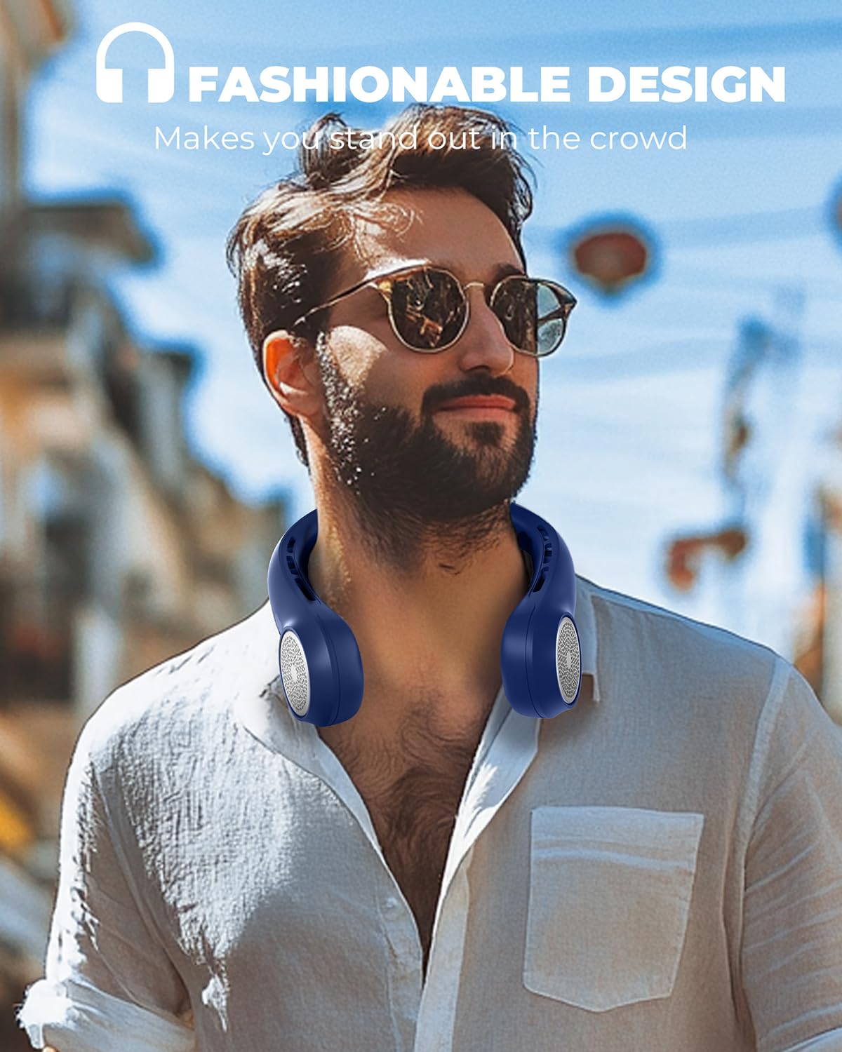 Hssio Portable Neck Fan, 4000mAh Rechargeable Bladeless Cooling Fan with 360° Airflow, 3-Speed Personal Cooler for Women Mom, Stylish Gift for Travel, Gym, Office, Blue