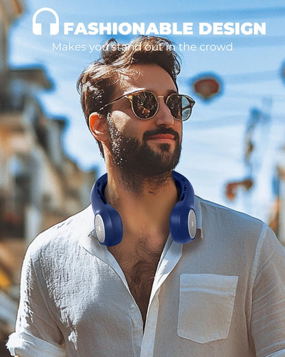 Hssio Portable Neck Fan, 4000mAh Rechargeable Bladeless Cooling Fan with 360° Airflow, 3-Speed Personal Cooler for Women Mom, Stylish Gift for Travel, Gym, Office, Blue