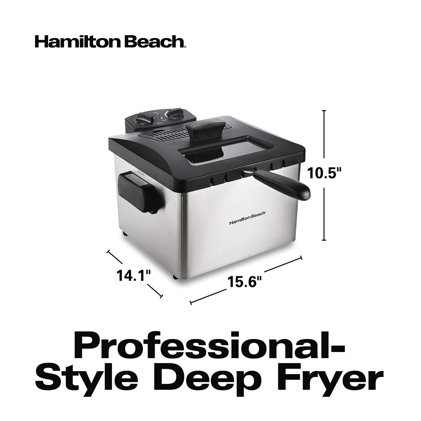 Hamilton Beach Electric Deep Fryer with Basket and Lid, 4.5 Liters / 19 Cups Oil Capacity, Temperature Control, View Window, Professional Style, 1800 Watts, Stainless Steel (35035A)